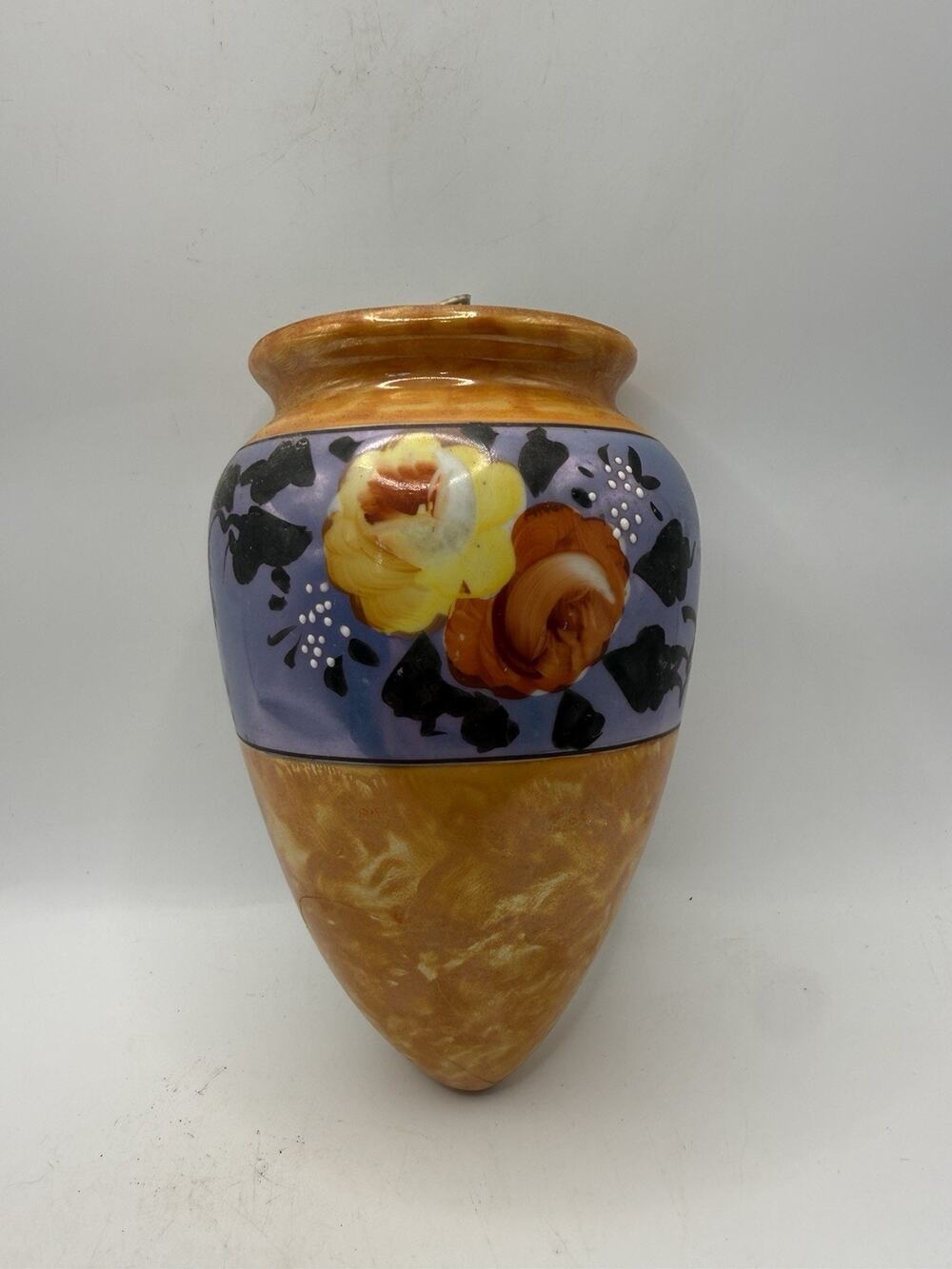 Vintage Japan Hand Painted Lusterware Floral Wall Pocket Vase 6.5” *